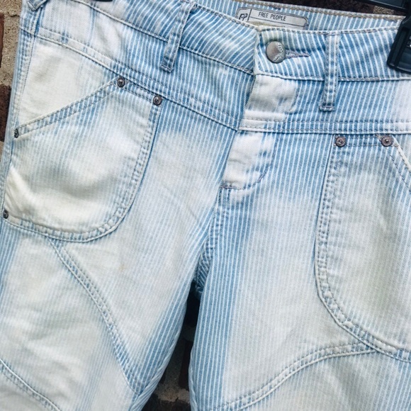 Free People Bleached "Conductor" Striped Moto Jeans - Picture 7 of 8